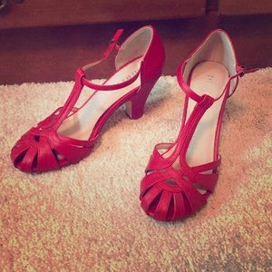 Chelsea Crew Red T-strap pumps, low/med heel